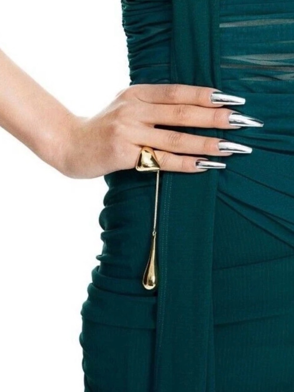 Thierry Mugler x H&M Gold (Brass) Dangle Tear Drop Ring Chunky S